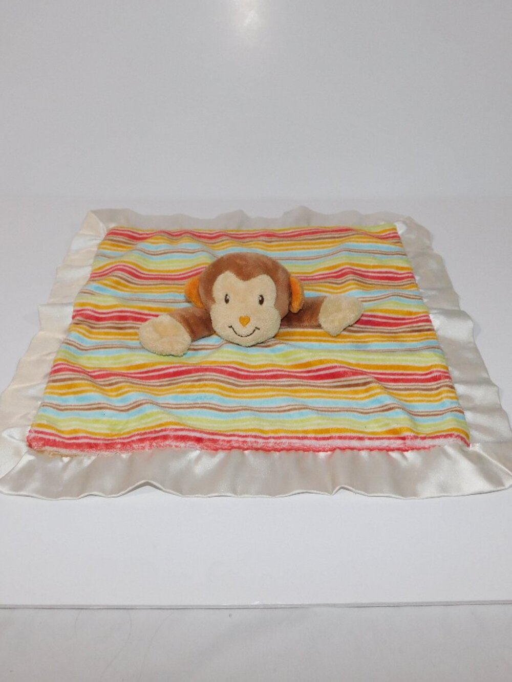Douglas Baby Monkey Multicolor Striped Security blanket baby Lovey Satin Trim